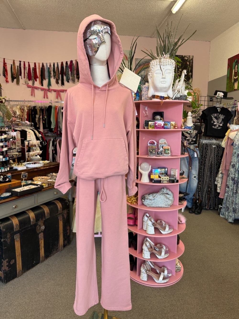 100% cotton Pink Hoodie & Wide-Leg Sweatpants Set - Picture 2 of 5